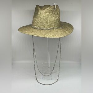 Green Straw Hat w/Silver Neckchain